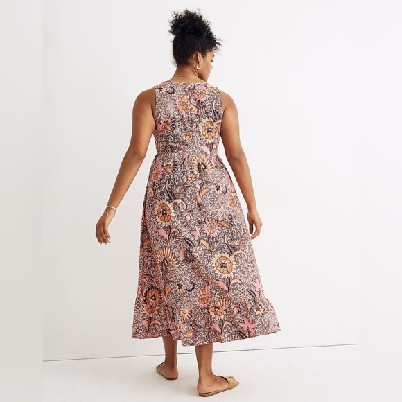 Madewell Lace-Up Ruffle-Hem Sleeveless Midi Dress in Bali Blooms Size 10 Floral - Picture 3 of 10